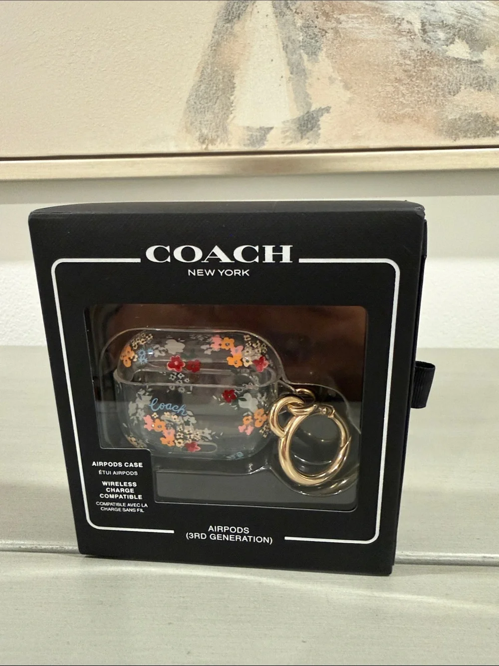 Coach Clear Floral AirPods Case with Gold Ring
